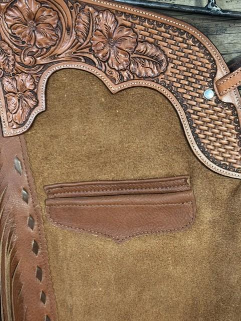 0f2cd578-09bf-41d7-8122-ce75eae32aba.jpeg Saddle House Show Chaps – Small - Image 1