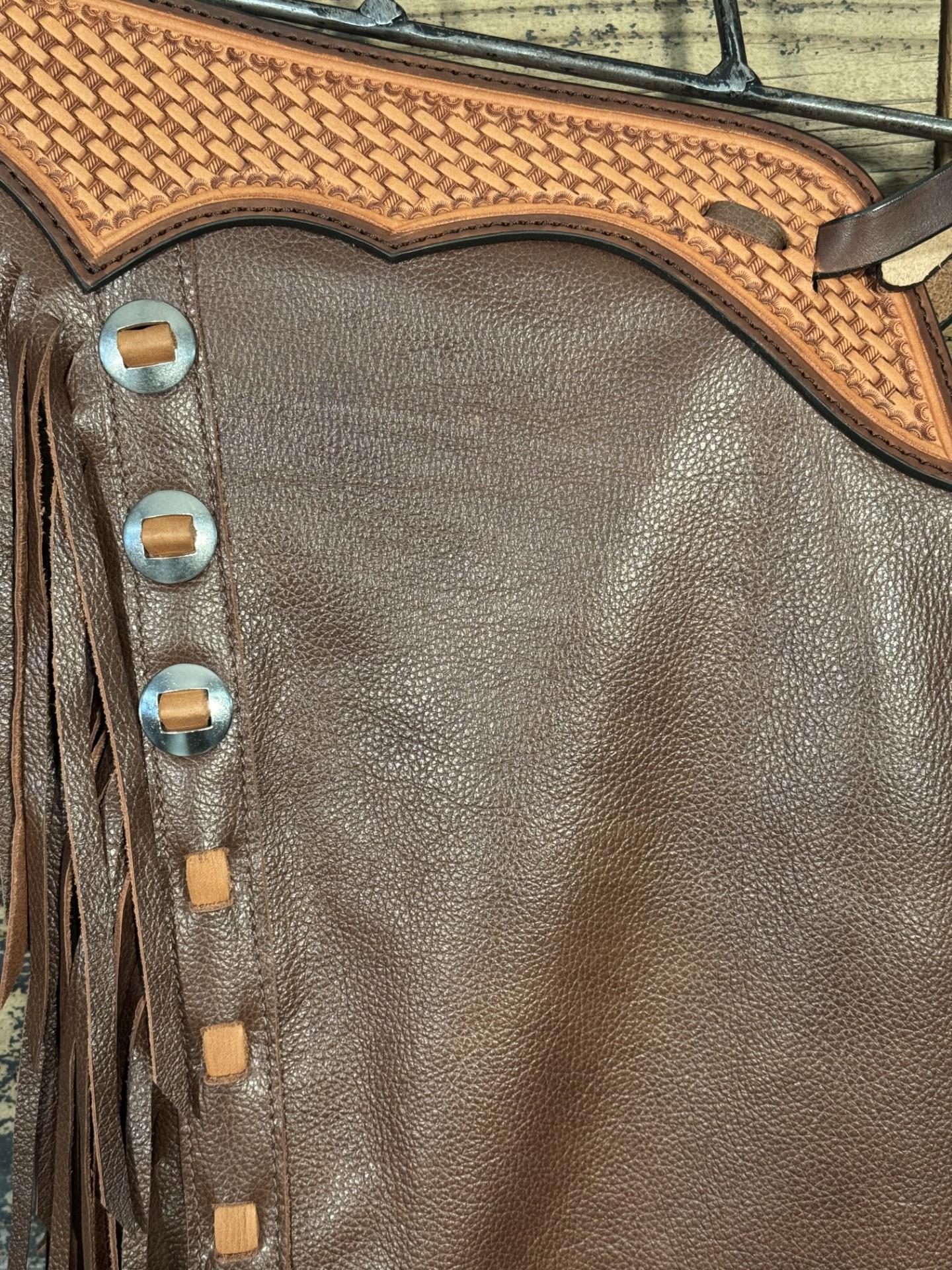 5c39c964-55c7-4530-91ea-f2a9f4356688.jpeg Saddle House Shotgun Chaps – Medium - Image 1