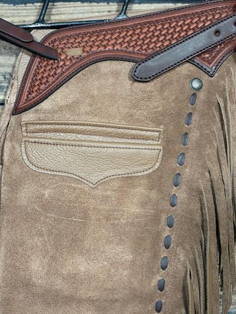 7cef95e6-b458-4d21-987a-a3b02f599ee2.jpeg Saddle House Show Chaps – Small - Image 1
